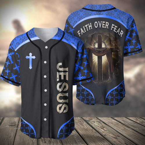 Blue - Jesus Faith Over Fear Baseball Jersey - TT0322TA