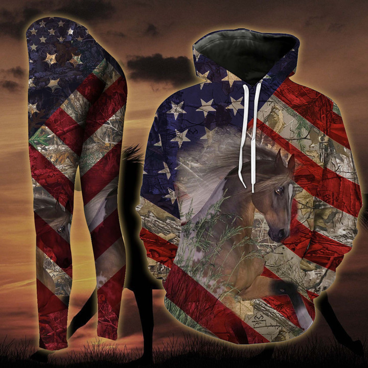 Patriot Horse American Flag Hoodie and Legging Set