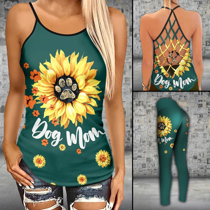 Sunflower Dog Mom Criss-cross Tanktop and Legging set (buy both for 10% discount)