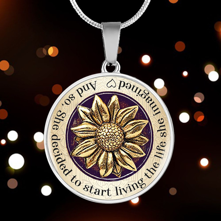 Sunflower Living The Life Circle Necklace