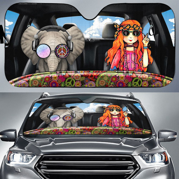 Hippie Girl And Elephant Car Sunshade - TG0721QA