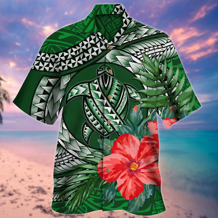 Turtle Green Samoa Hibiscus Hawaii Shirt and Short Set - NN0721TA