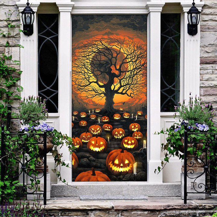 Halloween Pumpkin Graveyard Door Cover - TG0821HN