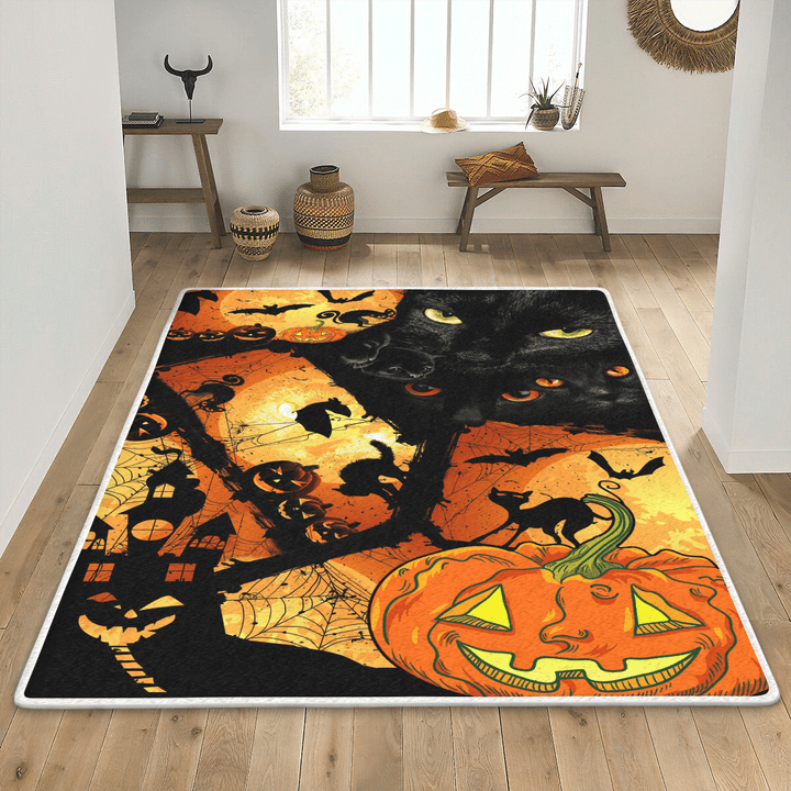 Pumpkin Black Cat Halloween Area Rug - TG0821DT