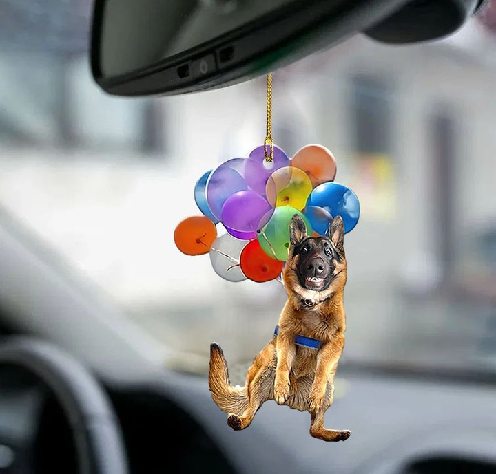 German Shepherd With Colorful Balloons Flat Car Ornament - TG0921TA