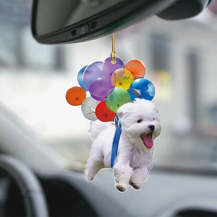 Maltese With Colorful Balloons Flat Car Ornament - TG0921HN