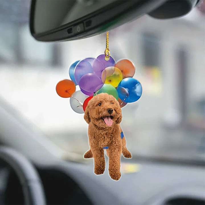 Goldendoodle With Colorful Balloons Flat Car Ornament - TG0921HN