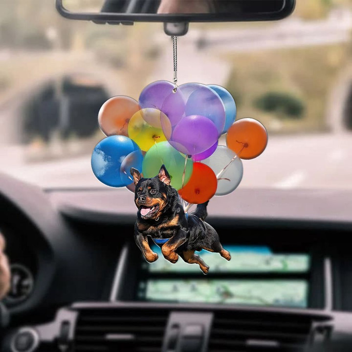 Rottweiler With Colorful Balloons Flat Car Ornament - TG0921QA