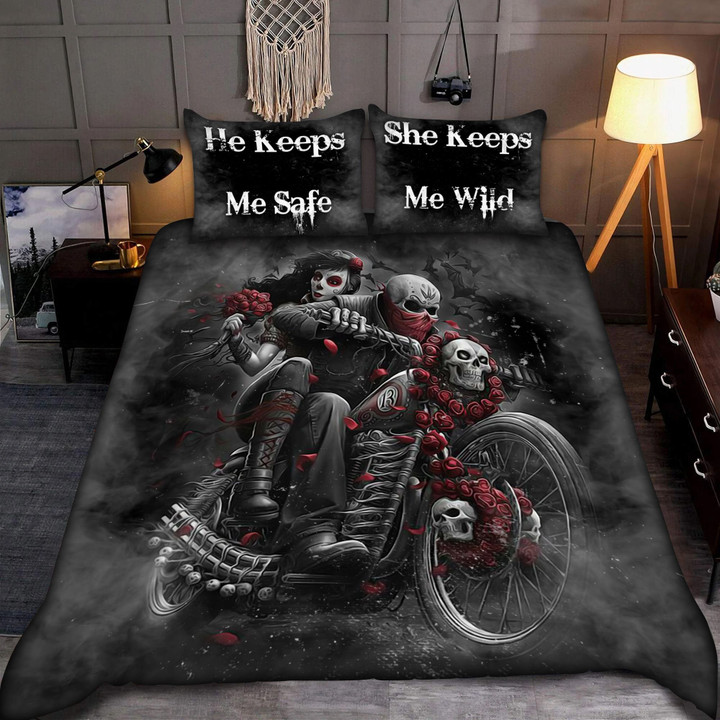 Skull Riding Couple Bedding Set