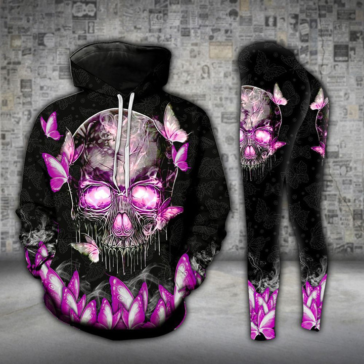 Midnight Violet Butterfly Skull Legging and Hoodie Set