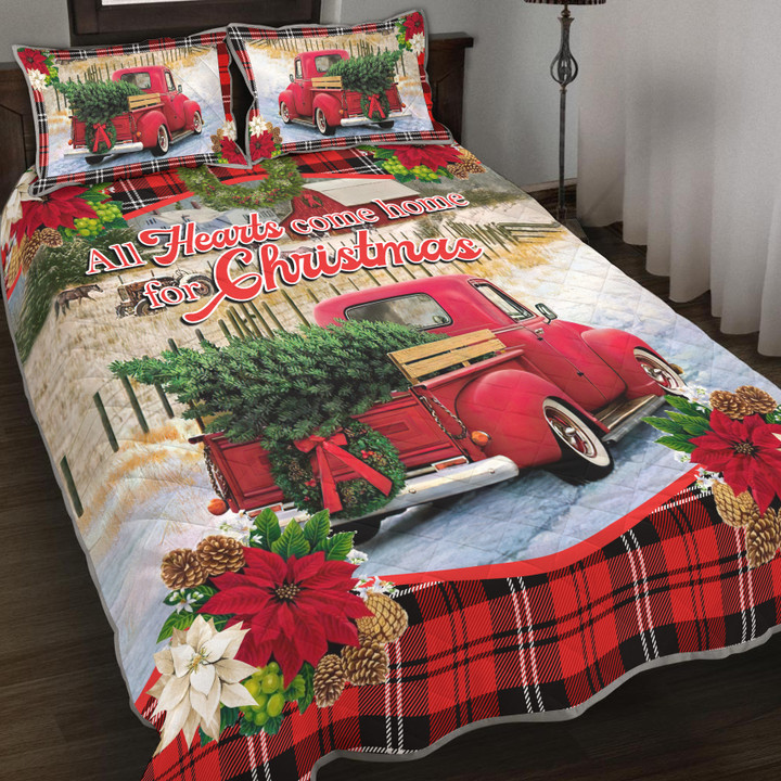 Christmas Red Truck Hearts Quilt Bed Set - TG1121TA