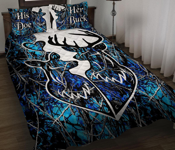 Blue Tree Couple Buck Doe Quilt Bed Set - TG0122HN