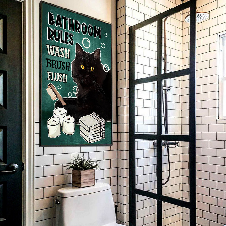 Bathroom rules Poster & Canvas - Bathroom Poster & Canvas - Poster & Canvas For Cat lover - Home Decor - Wall Art Vertical Poster & Canvas - TT0122OS