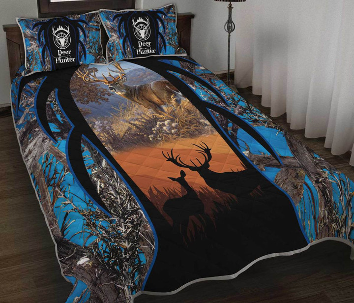 Blue Deer Silhoutte Sunset Quilt Bed Set - TG0122QA