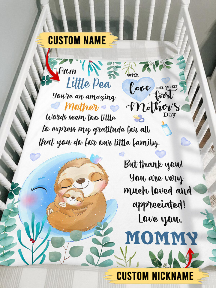 Sloth Baby And Mom Happy 1st Mother's Day Fleece Blanket - TT0222TA