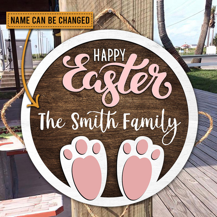 Happy Easter Circle Sign - Personalized Wood Circle Sign - TT0322HN