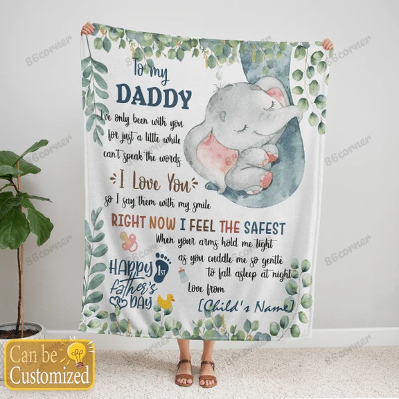 Pink Elephant First Father's Day Personalized Fleece Blanket - TT0422QA