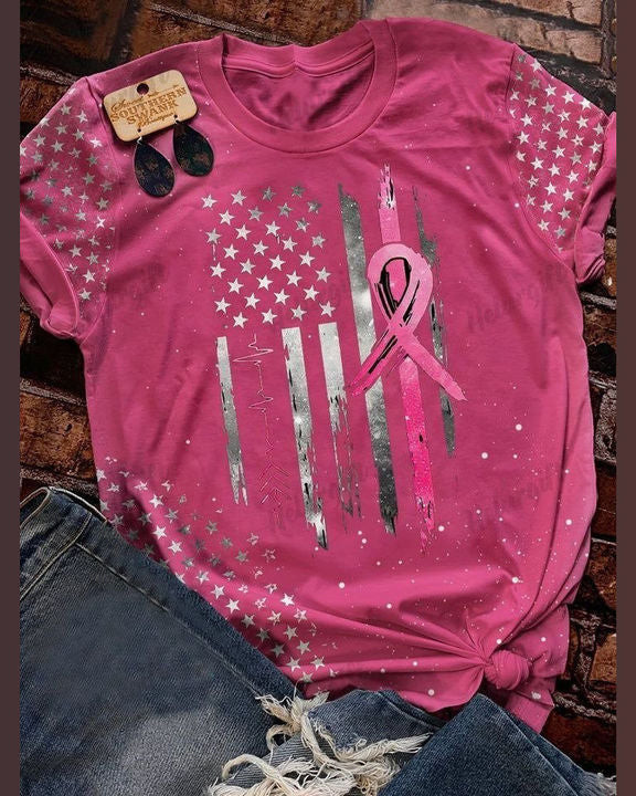 Stars Silver Flag Breast Cancer T-shirt - TG0822OS