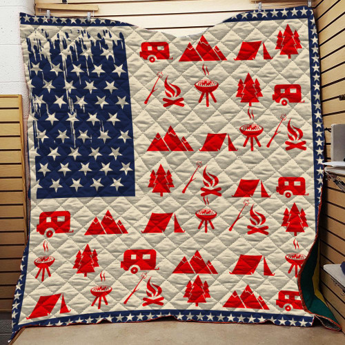 American Flag Camping 4Th Of Jul Quilt Blanket DHC0102423TD