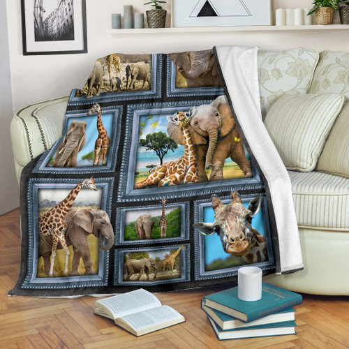 3D Wild Animals Elephant Giraffe CLM02120009S Sherpa Fleece Blanket