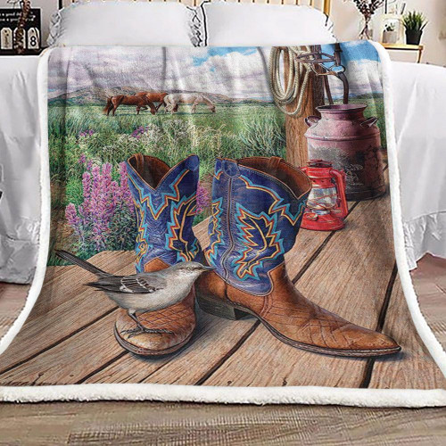 A Bird And Cowboy Boots HN0411001F Sherpa Fleece Blanket
