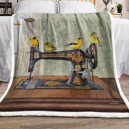 Birds And An Old Sewing Machine HN0611026F Sherpa Fleece Blanket