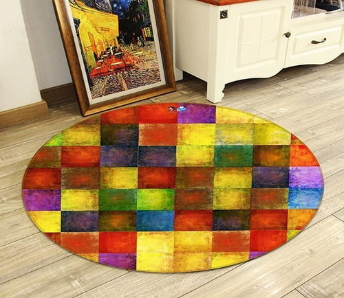 3D Colorful Square Grids Round Carpet HHC11021025TH
