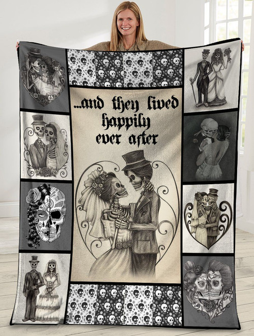 And They Lived Happily Ever After Husband And Wife Sugar Skull Black And White GS-CL-ML1101 Sherpa Fleece Blanket