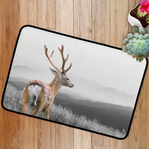 Black And White Photography With Color Deer Doormat DHC0506660