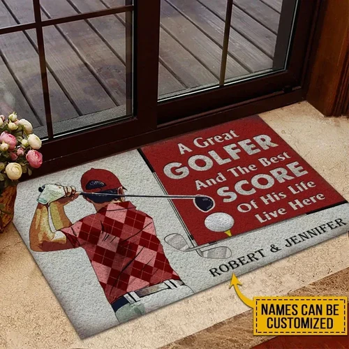 Personalized Golf Red Couple Doormat DHC07061810