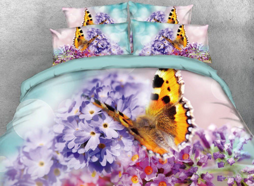 3D Butterfly And Primula Denticulata Flowers DAC091228 Bedding Set