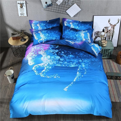 3d Galaxy Blue Color White Horse CLH2110001B Bedding Sets