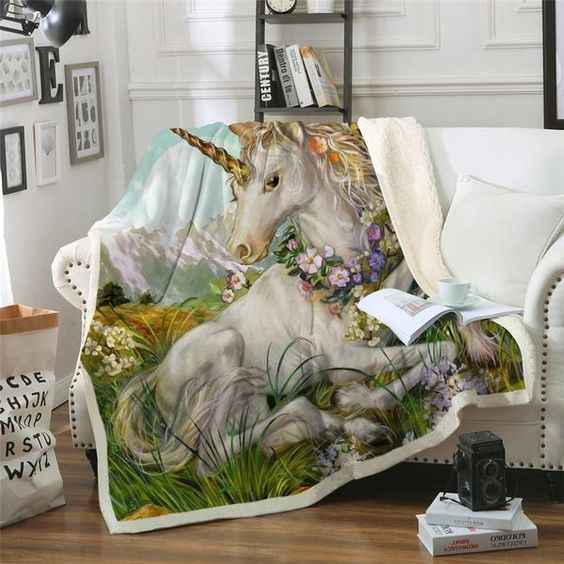 3d Unicorn Blanket Watercolor CLH0211001F Sherpa Fleece Blanket