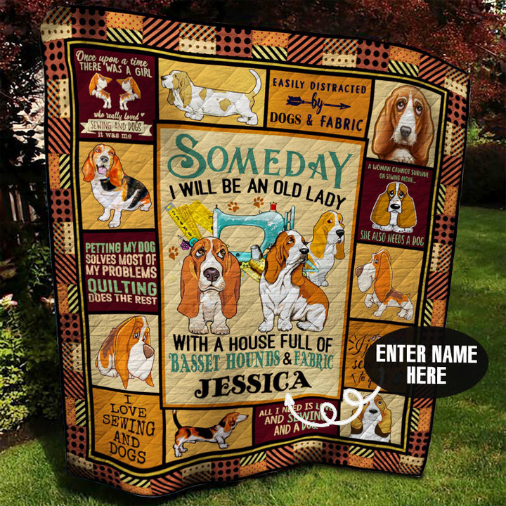 Basset Hound Sewing Personalized Quilt Blanket BBB100621HT