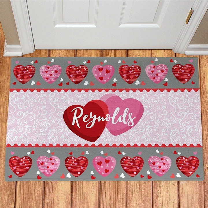 Family Hearts Personalized Valentines Day Doormat DHC05062022