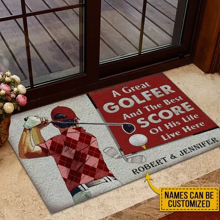 Personalized Golf Red Couple Doormat DHC07061810