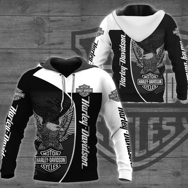 The Black and White Eagle with Harley Davidson Hoodie - Sweatshirt - T-Shirt