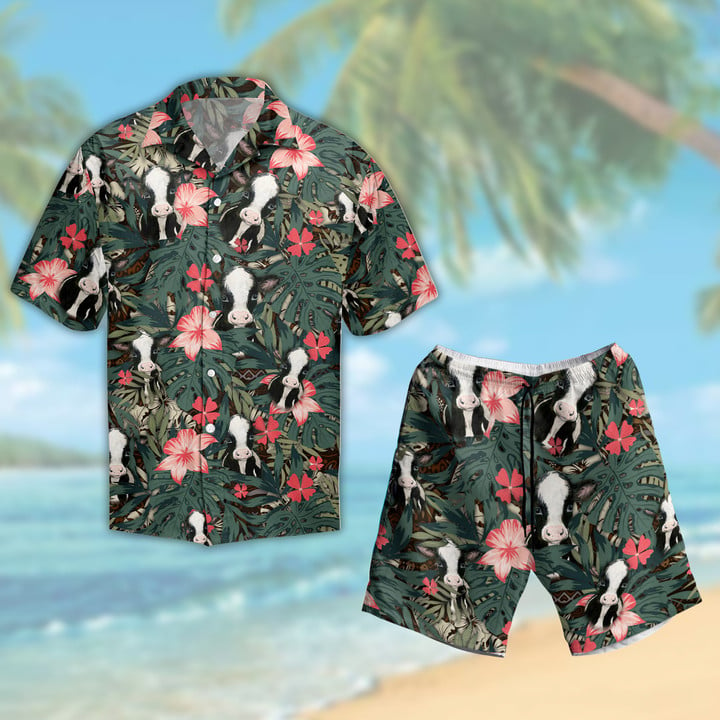 Tropical Style Dairy Cow Hawaiian Shirt And Shorts Set