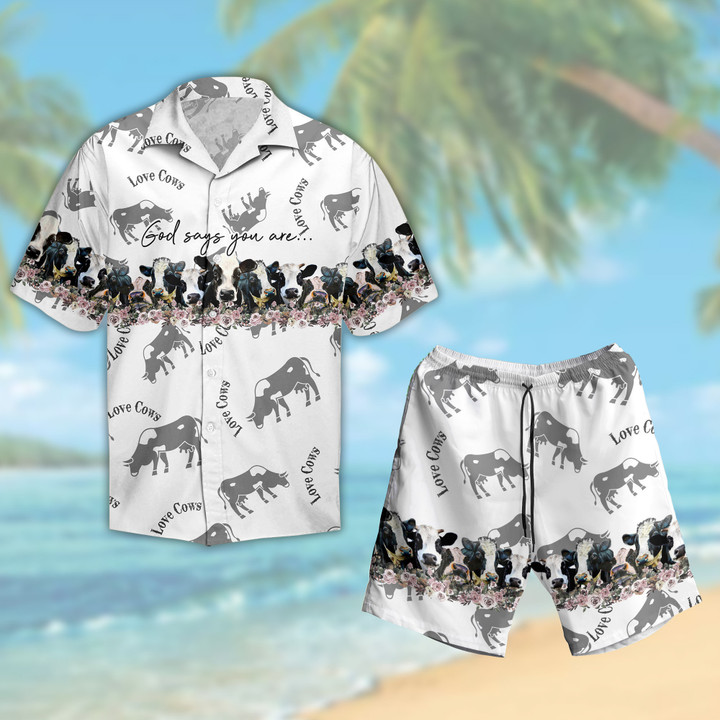 White Dairy Cow Hawaiian Shirt And Shorts Set
