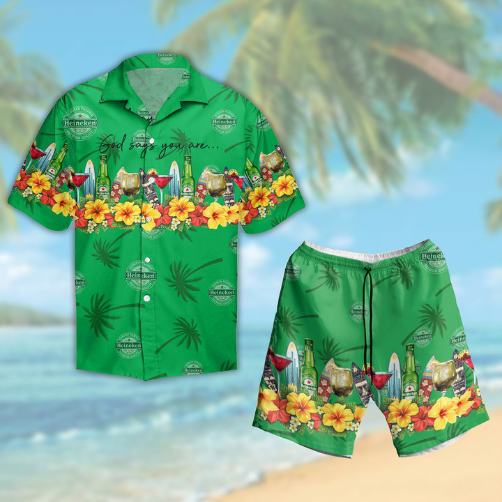 Summer Heineken Beer Hawaii Shirt And Shorts Set