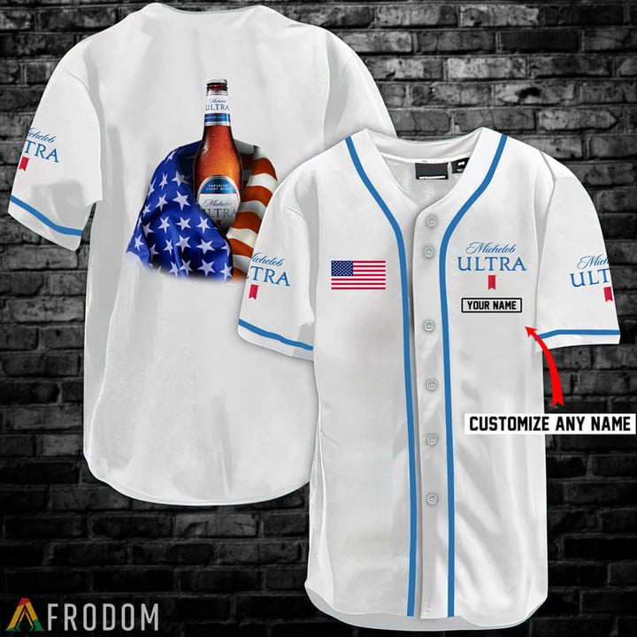 Personalized Vintage White USA Flag Michelob ULTRA Jersey Shirt
