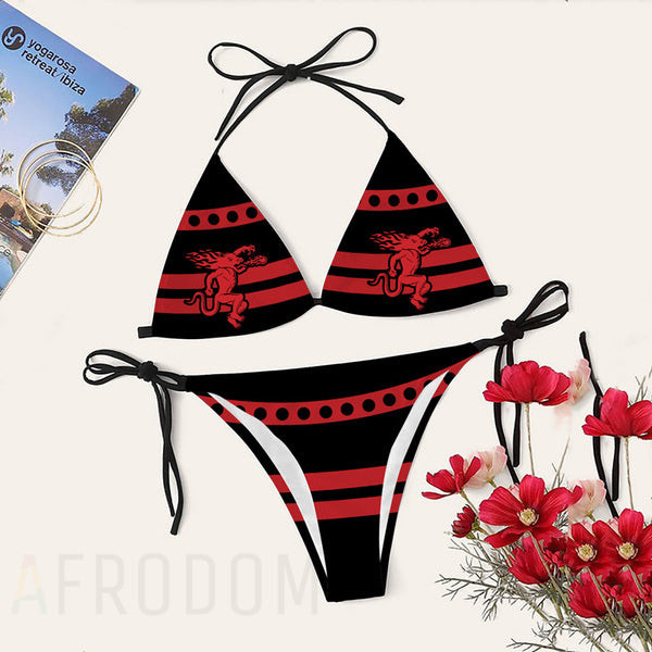 Red Stripe Fireball Bikini Set Swimsuit Jumpsuit Beach