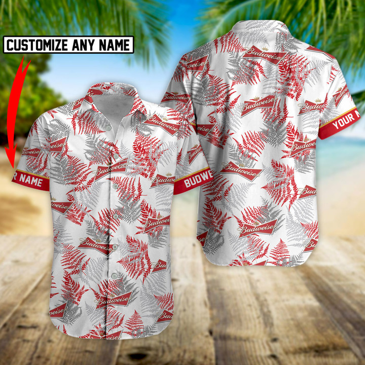 Personalized Tropical Basic Budweiser Button Shirt