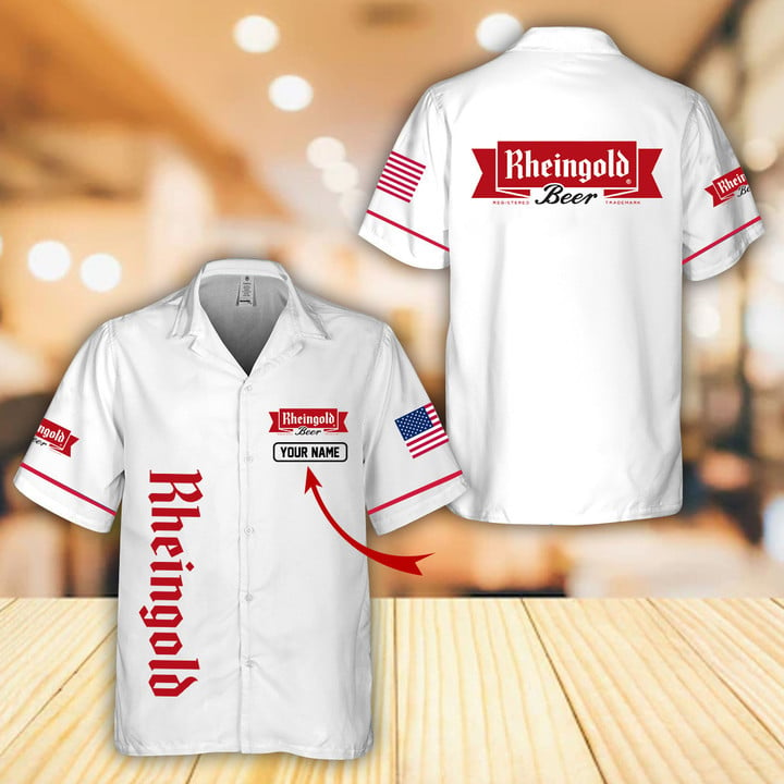 Personalized Multicolor Rheingold Beer Hawaii Shirt White
