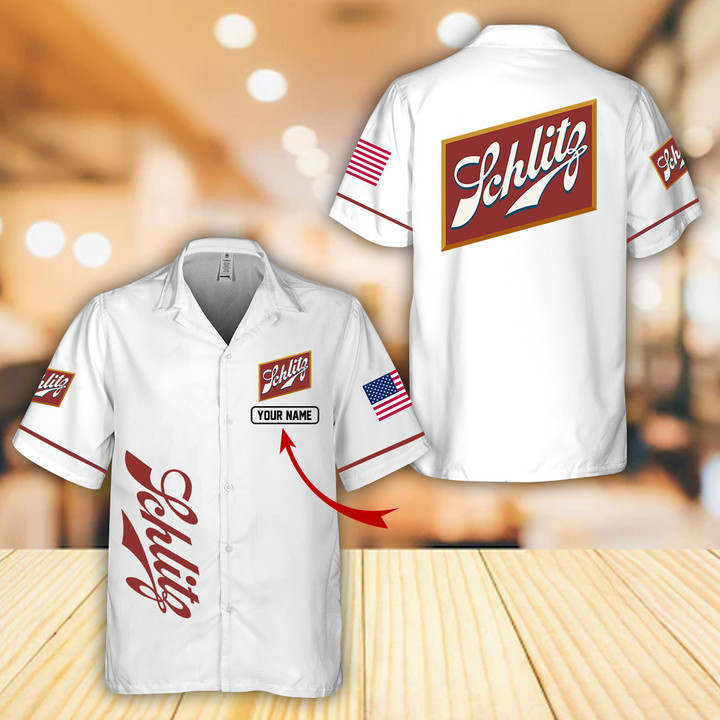 Personalized Multicolor Schlitz Hawaii Shirt White