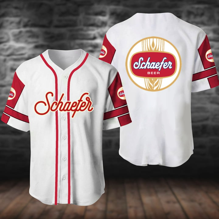 White Schaefer Beer Baseball Jersey