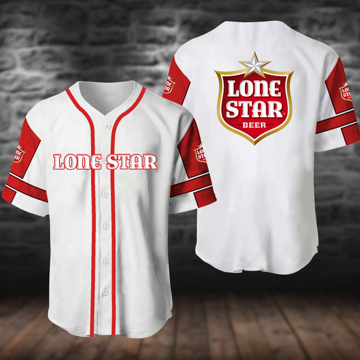 White Lone Star Beer Baseball Jersey