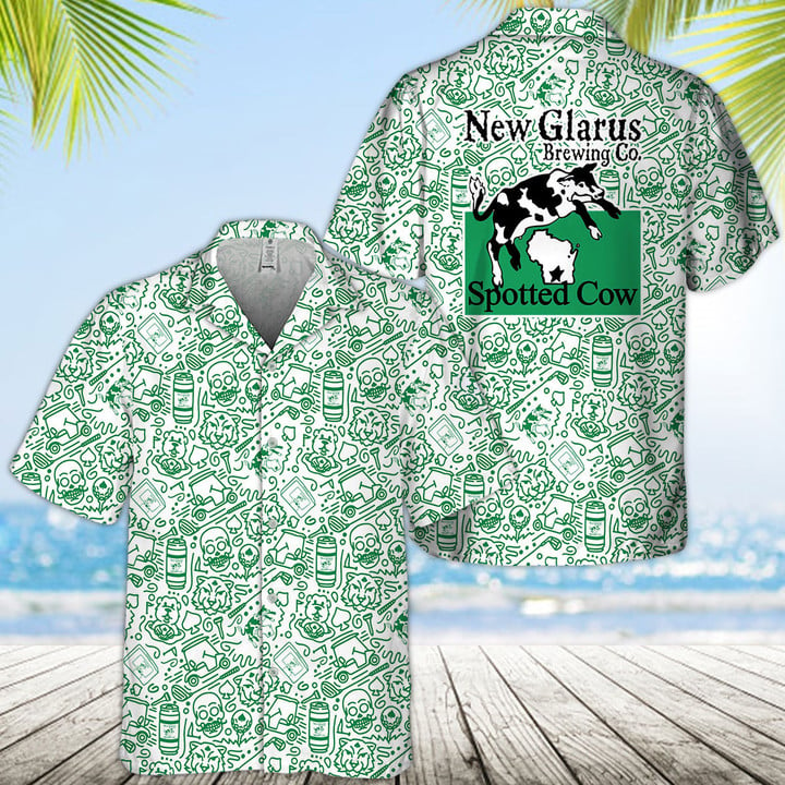 Green New Glarus Spotted Cow Hawaii Shirt