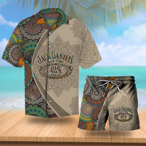 Aloha Mandala Jack Daniel Hawaiian Shirt And Swim Trunks Set