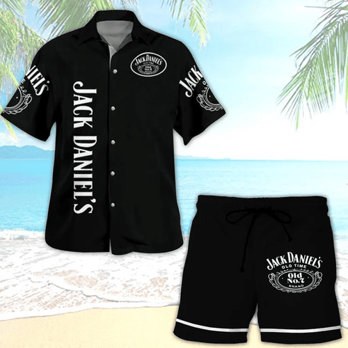 The Basic Printed Jack Daniels Hawaiian Shirt And Swim Trunks Set